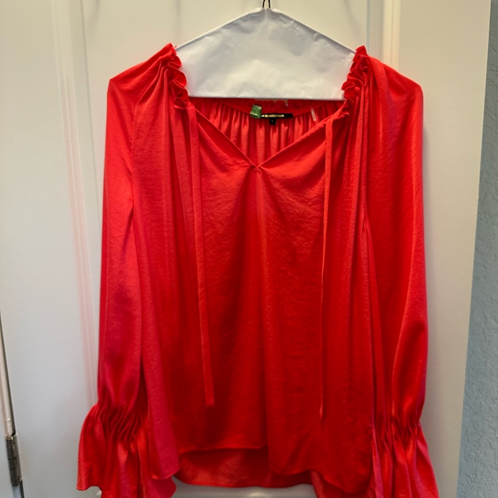Kobi Halperin Satin Blouse with Ruffle Sleeves